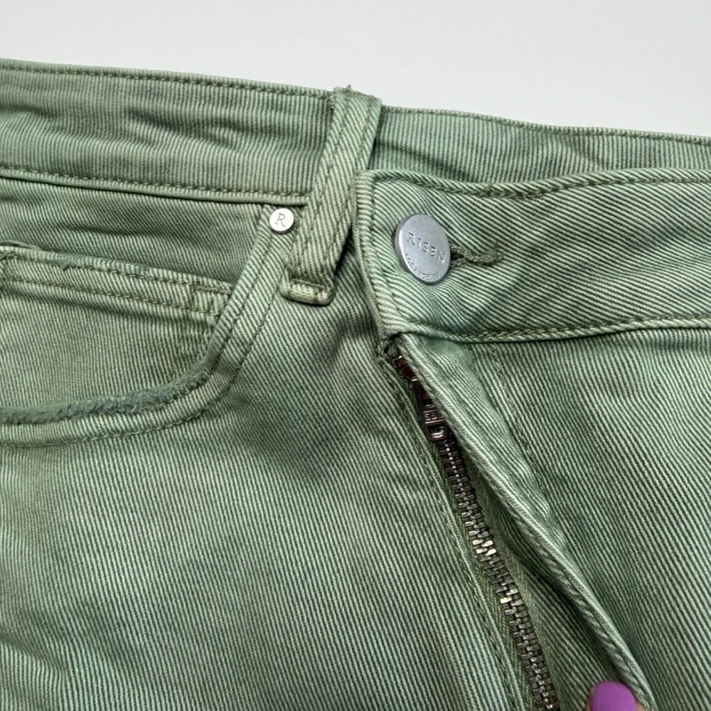 RISEN JEANS Asymmetrical Crossover Olive Green Distressed Shorts Women's XL NEW